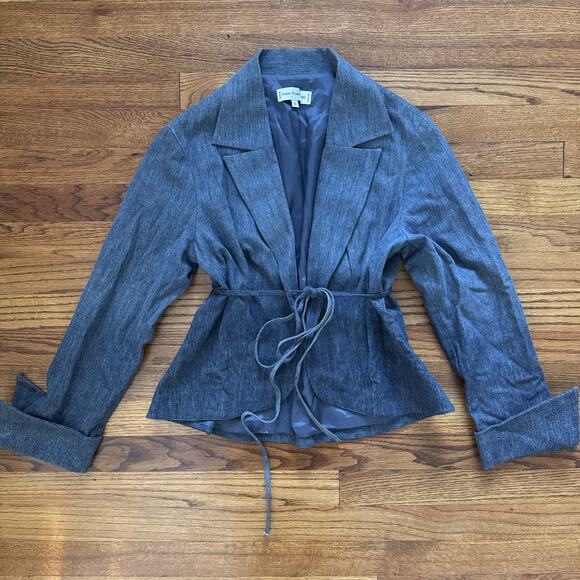 Anne Fontaine Jackets & Blazers - ANNE FONTAINE Denim Notch-Lapel Jacket w wrap-around Tie French Cuff Blue size 4